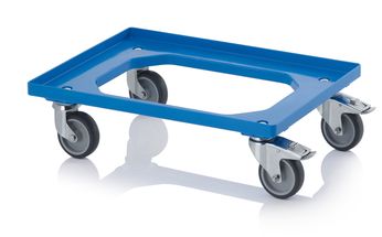 Onderwagen Rolplateau Trolley Blauw 4 zwenkwielen met rem